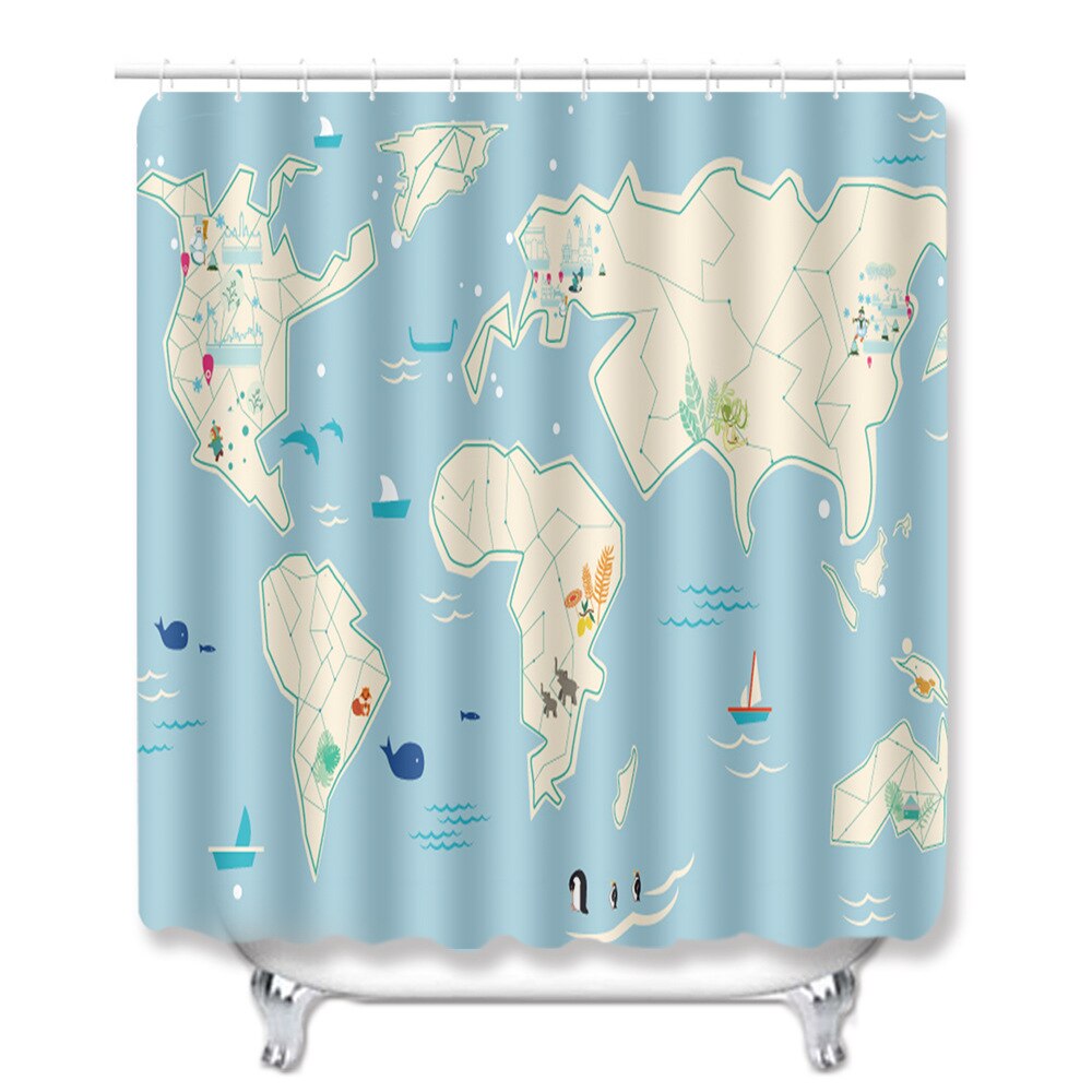 Classic World Map Pattern Shower Curtain Printing Bathroom Curtain Shower Wall-mounted Map Curtain World Map Shower Curtain: E4psc