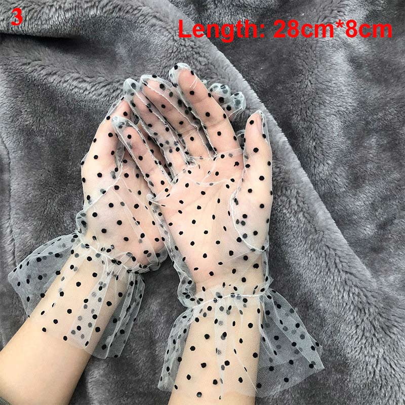 Female Gloves Transparent Dot Tulle Fishnet Gloves Black Bow Wrist Length Bridal Gloves Finger Short Mittens Wedding Accessories: 3