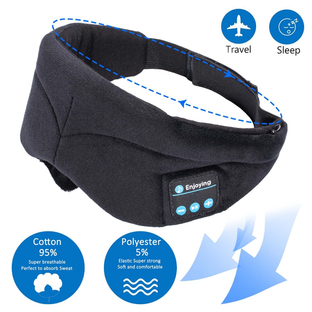 JINSERTA Bluetooth Headphone Sleeping Eye Mask Wireless Music Bluetooth Sleep Eye Shades Headset Support Handsfree Washable