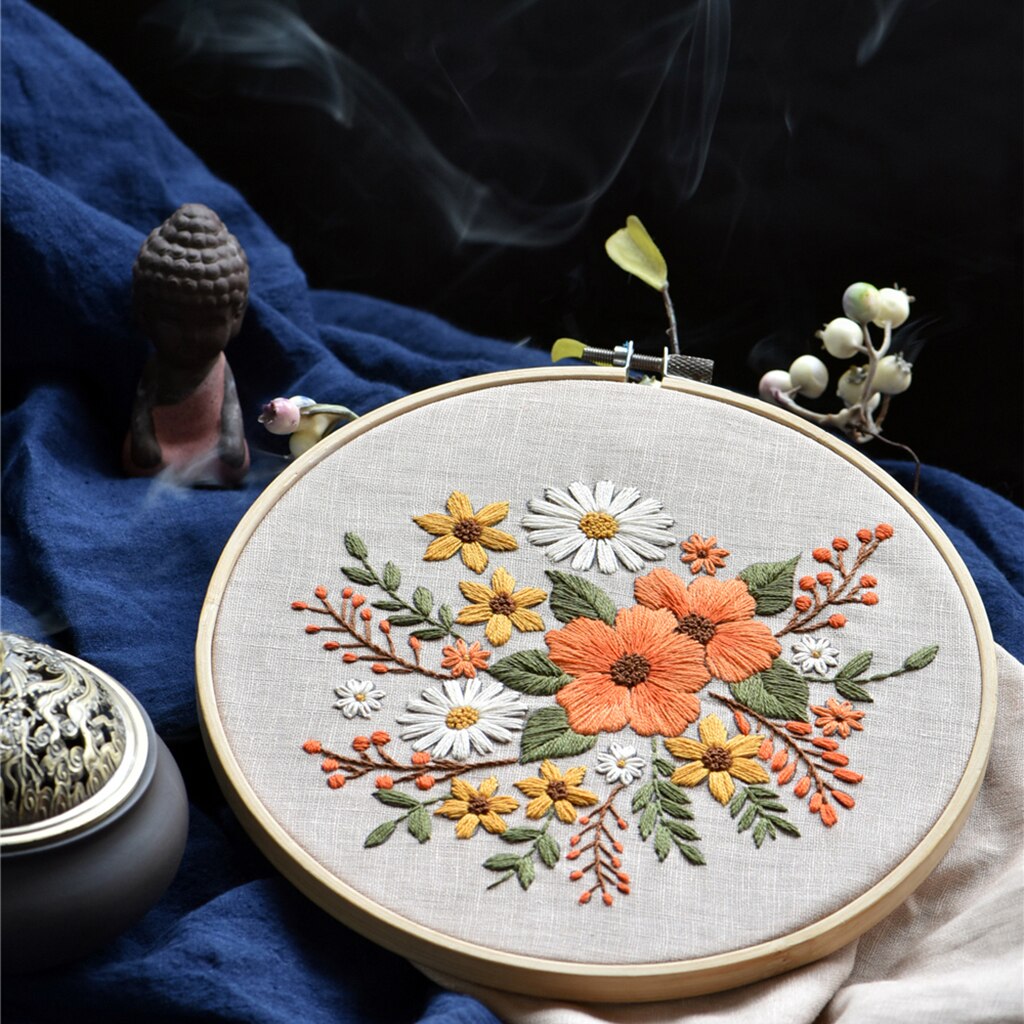 Kit de broderie florale pour débutant, adulte, enfant, bricolage, aiguille, point de croix
