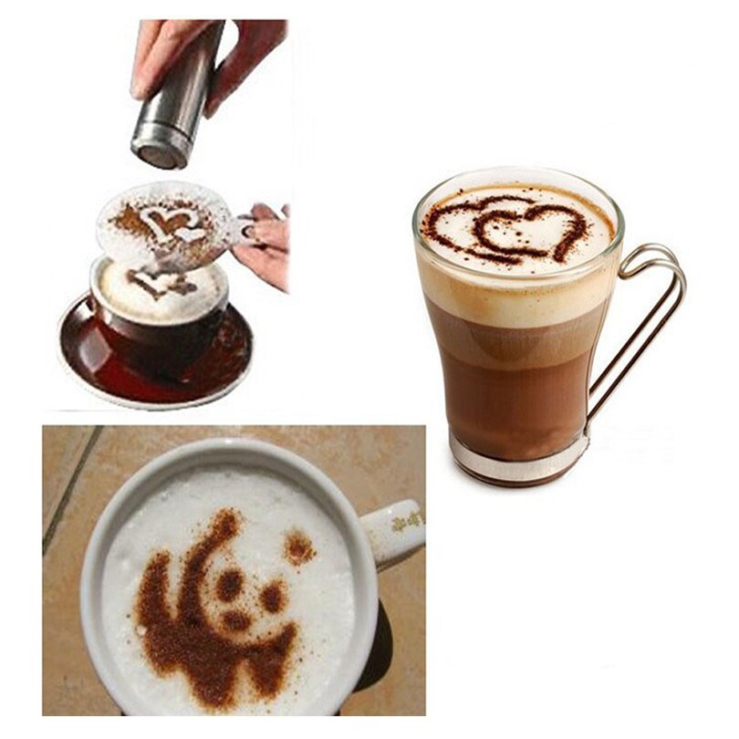 16 stks/set Koffie Tekening Cappuccino Mold Fancy Natie Afdrukken Model Koffie Schuim Spuiten Taart Stencils Poedersuiker Zeef Gereedschap