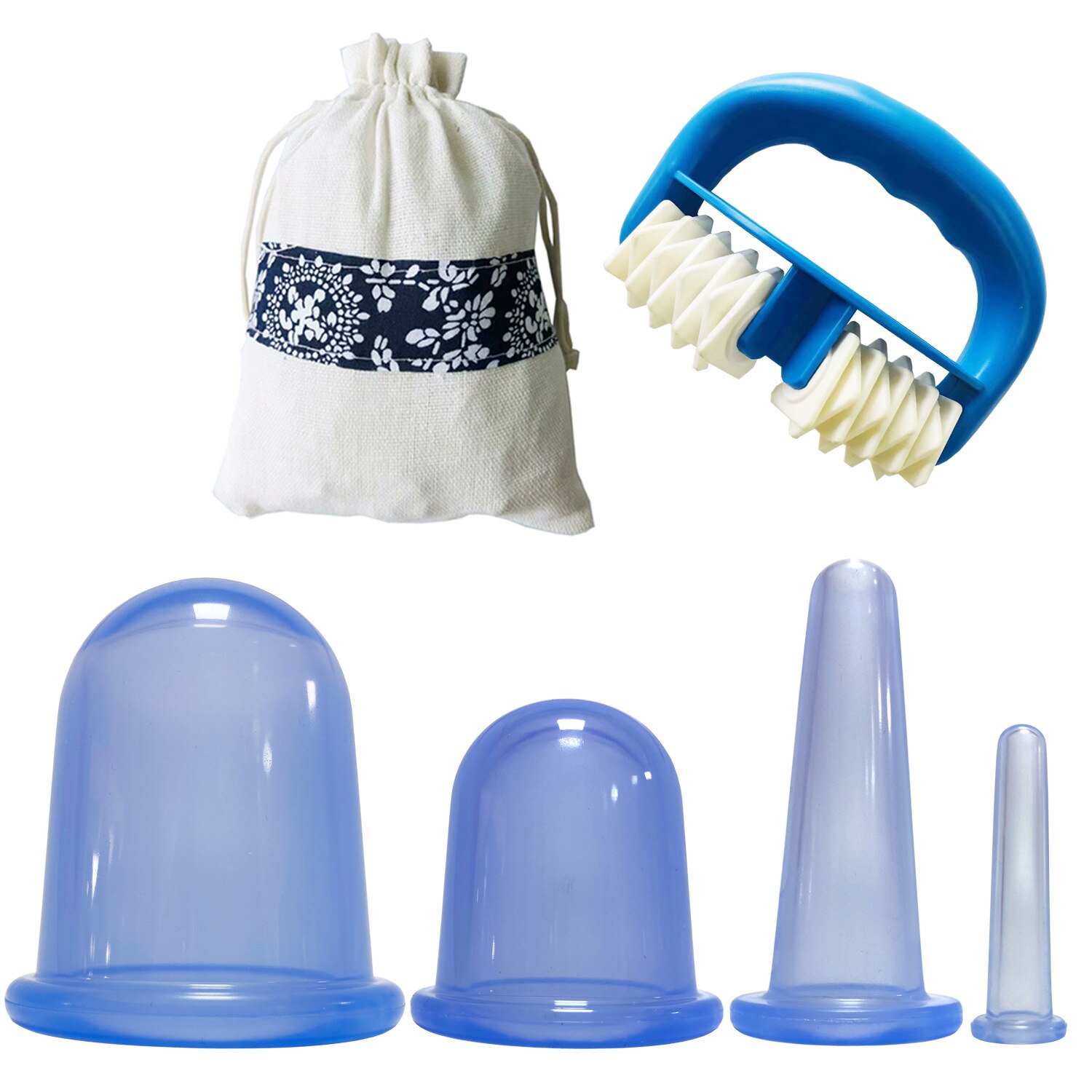 Siliconen Anti Cellulite Cup Vacuüm Massage Zuignappen Body Pijnbestrijding Roller Handleiding Zuignappen Cupping Therapie Kit: 5pcs  blue