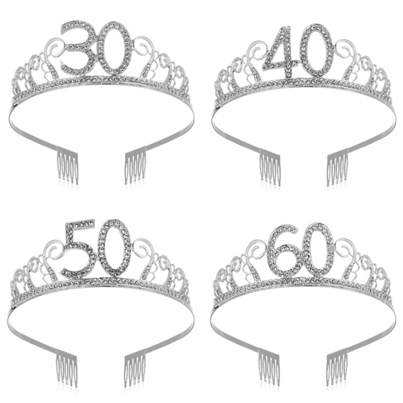 Décorations de fête d'anniversaire pour adultes, 30, 40, 50, diadème en cristal, couronne de princesse, accessoires, décoration de joyeux 30 ans