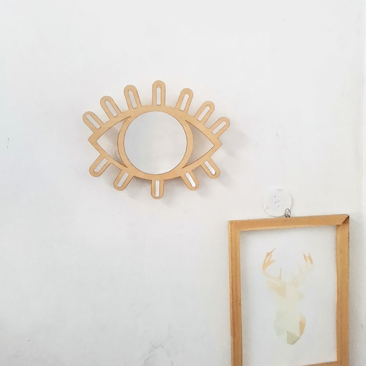 Espejo decorativo con forma de ojo, decoración artística innovadora de madera, espejo de maquillaje redondo, vestidor, espejo colgante de pared para baño, artesanías