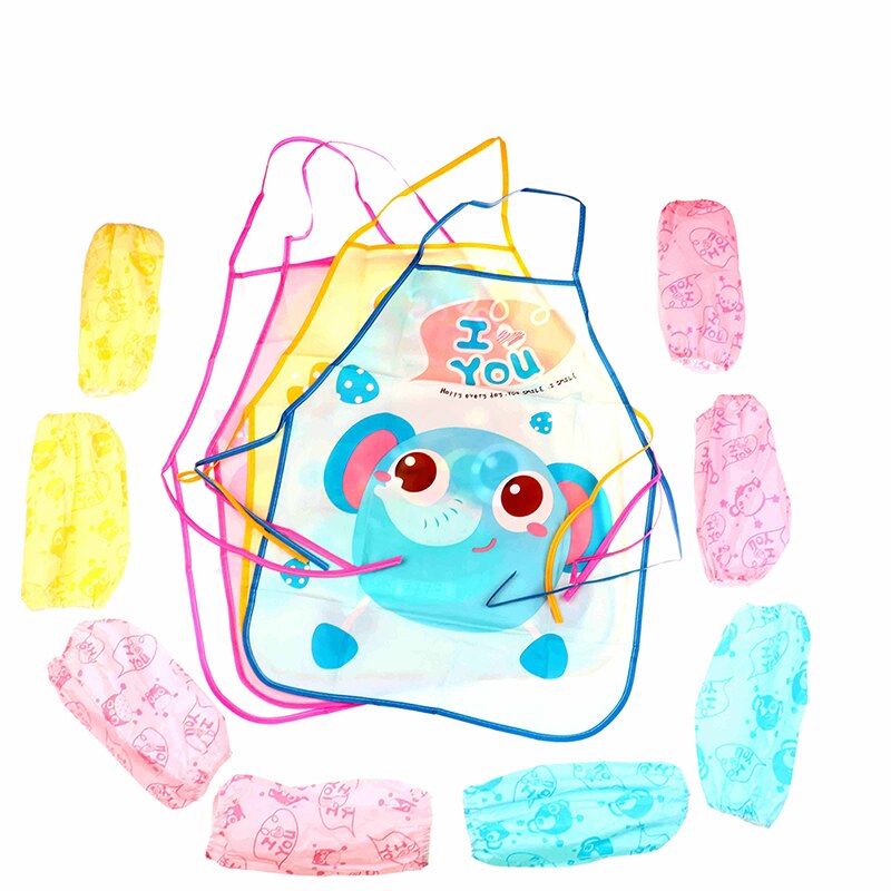 Cartoon kind schilderij schort kinderen beschermende mouwen zak kleuterschool keuken schilderen koken drinken enfant tafelschorten