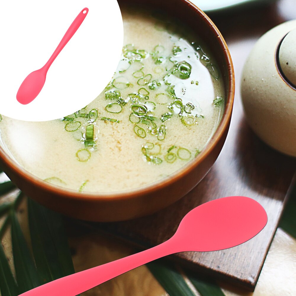 Silicone Soup Spoon Long Handle Nonstick Kids Scoop Food Serving Spoon (Red): Red