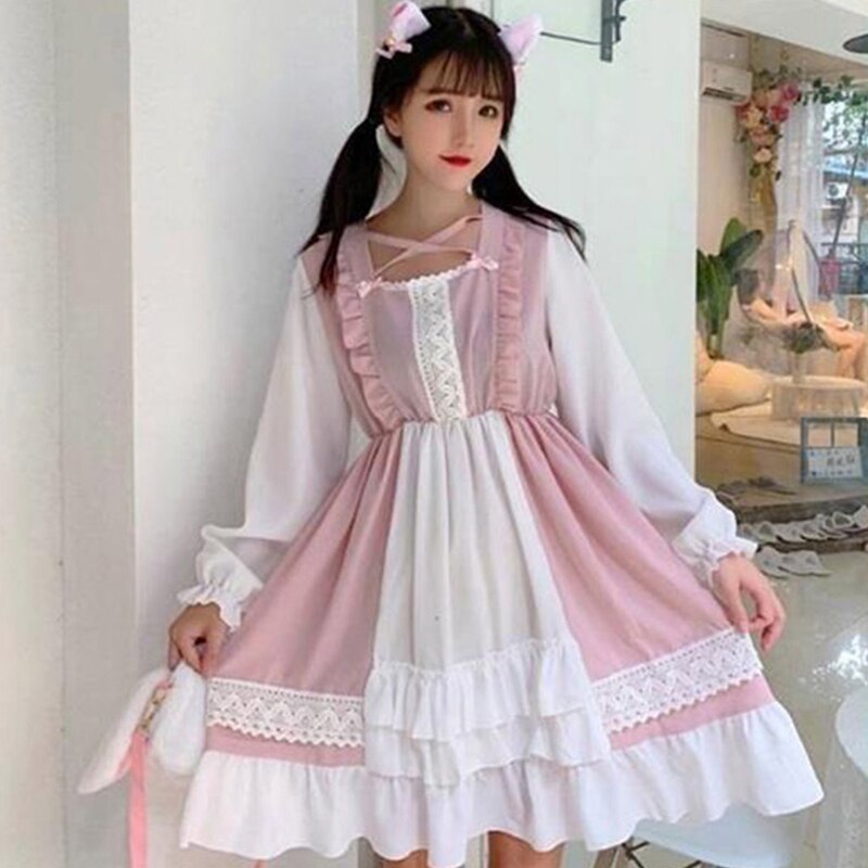 Anbenser Japanese Sweet Loli Dress Op Small Cute Lolita Dresses Girls Schoolgirl Fairy Women Gothic Lolita Dress Kawaii Clothing