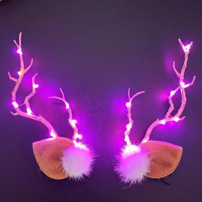 Pinzas para el pelo con luz LED, horquillas de Navidad con astas de reno, tocado para , niña, niño, Adulto, Festival de boda, 10 pares: Verde claro