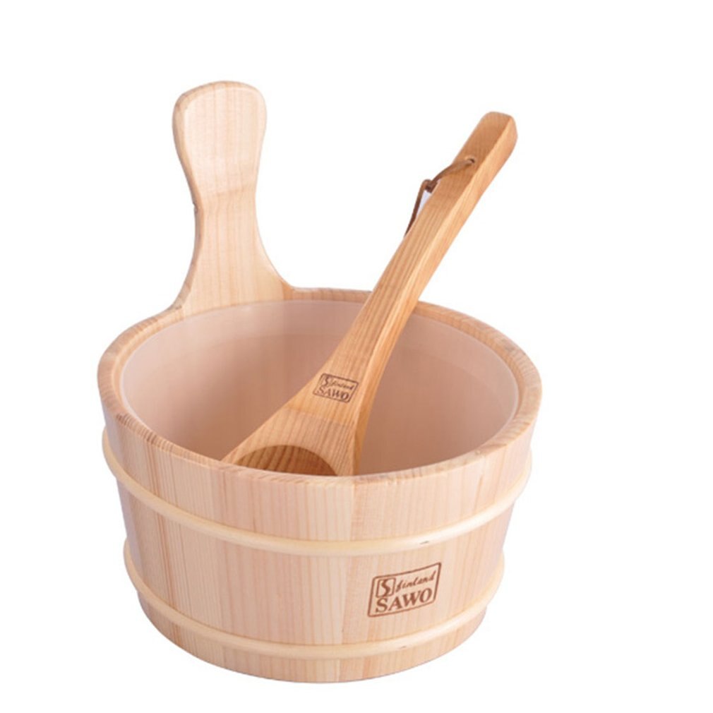 Bathroom Natural Sauna Bucket Wooden Spoon With Lined Portable Wooden Skin Weight Loss Sauna Tool Supplies