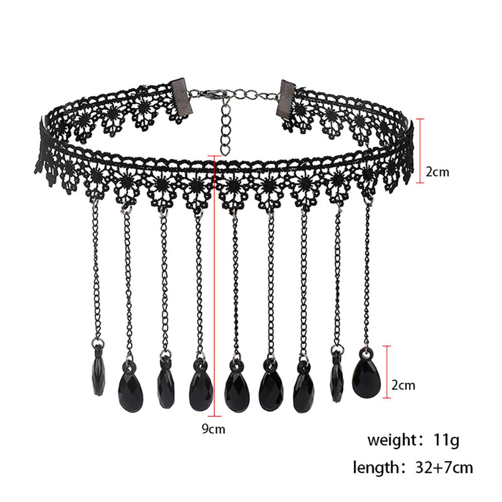 Gothic Lolita Black Lace Korte Keten Choker Sexy Kwasten Ketting Hollow Out Big Rose Flower Punk Handgemaakte Bruiloft Sieraden
