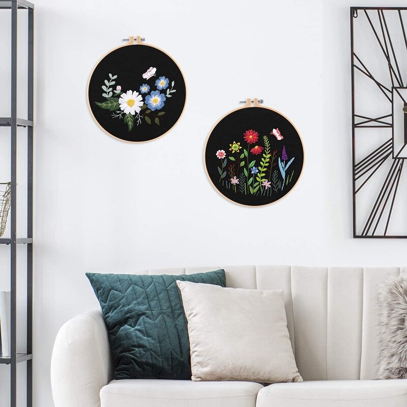 5 Sets Embroidery Starter Kit Cross Stitch Kit with Embroidery Clothes Embroidery Hoops Color Threads Needle Kit