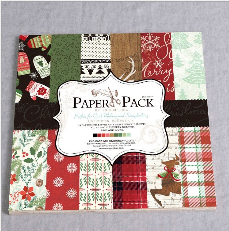 Diy kerststijl scrapbookpapierpakket  of 24 vellen handgemaakt knutselpapier achtergrondblok
