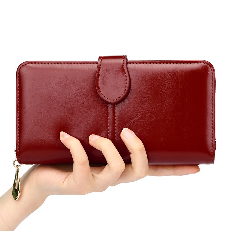 VICUNA POLO Brand Waxy Oil Leather Card Holder Wallet For Women Large Capacity Travel Ladies Wallet Clutch Wristlet Wallets