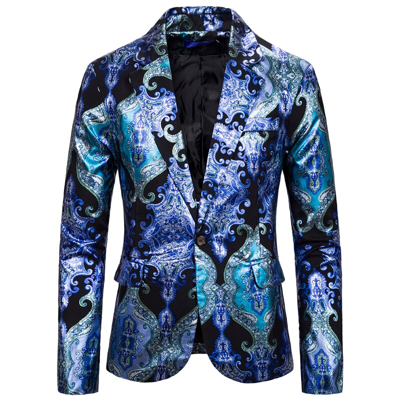 Blazers baroques hommes de luxe Sequin vestes hommes Costumes de scène pour chanteurs hommes cour Blazers bleu Royal impression robe de soirée Club