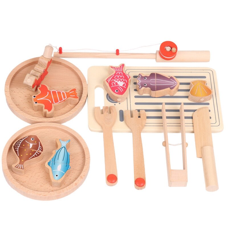 per bambini Da Cucina in Legno di Pesca 2-in-1 Casa Del Gioco Del bambino 1-2-3 Anni di Età giocattoli educativi: Default Title