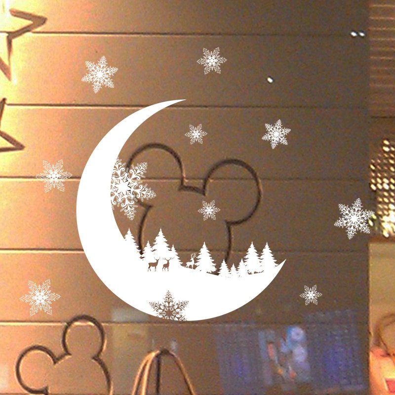 Weihnachten Mond Wald elektro Aufkleber schneeflocke für Glas Fenster Zauberstab aufkleber Weihnachten Dekorative Dekor Hause Abziehbilder
