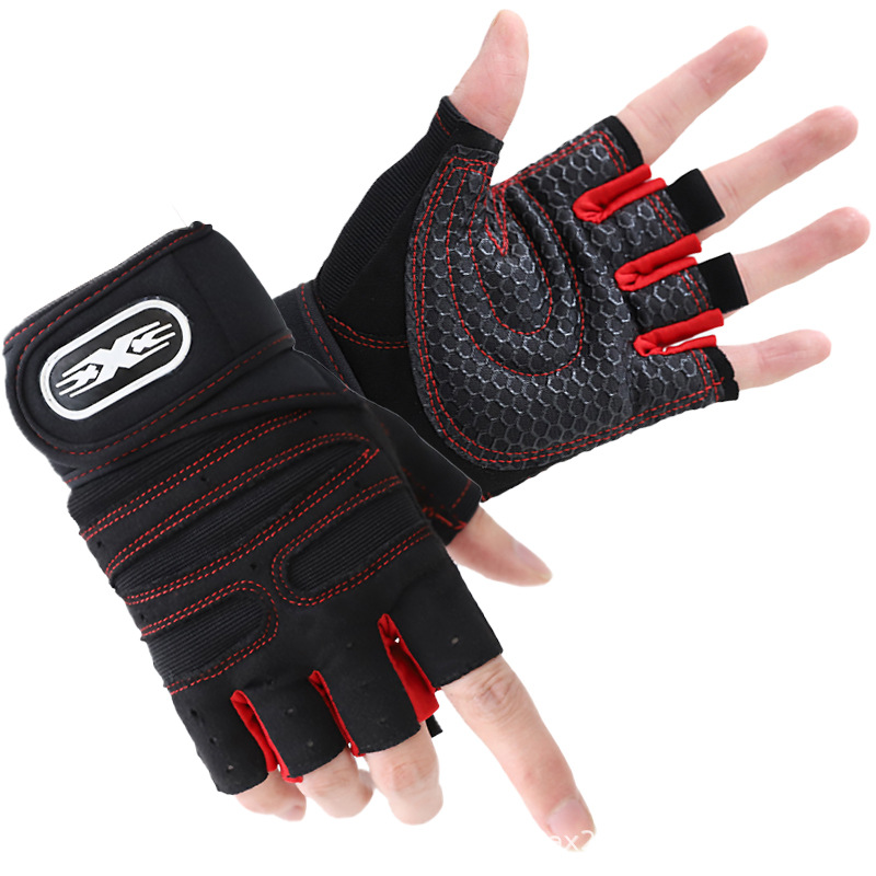 Men Gym Gloves Weightlifting Bodybuilding Training Fitness Fingerless Gloves Half Finger Cycling Gloves Non-Slip Wrist Support