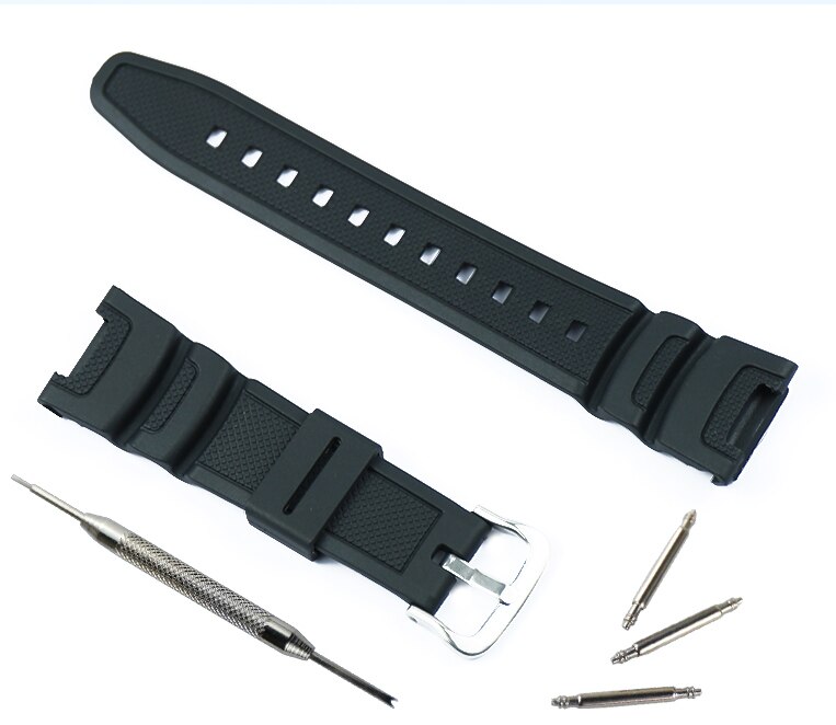 Watch accessories resin strap men's pin buckle for Casio SGW-100 outdoor sports waterproof rubber strap women watch band: Black silver buckle