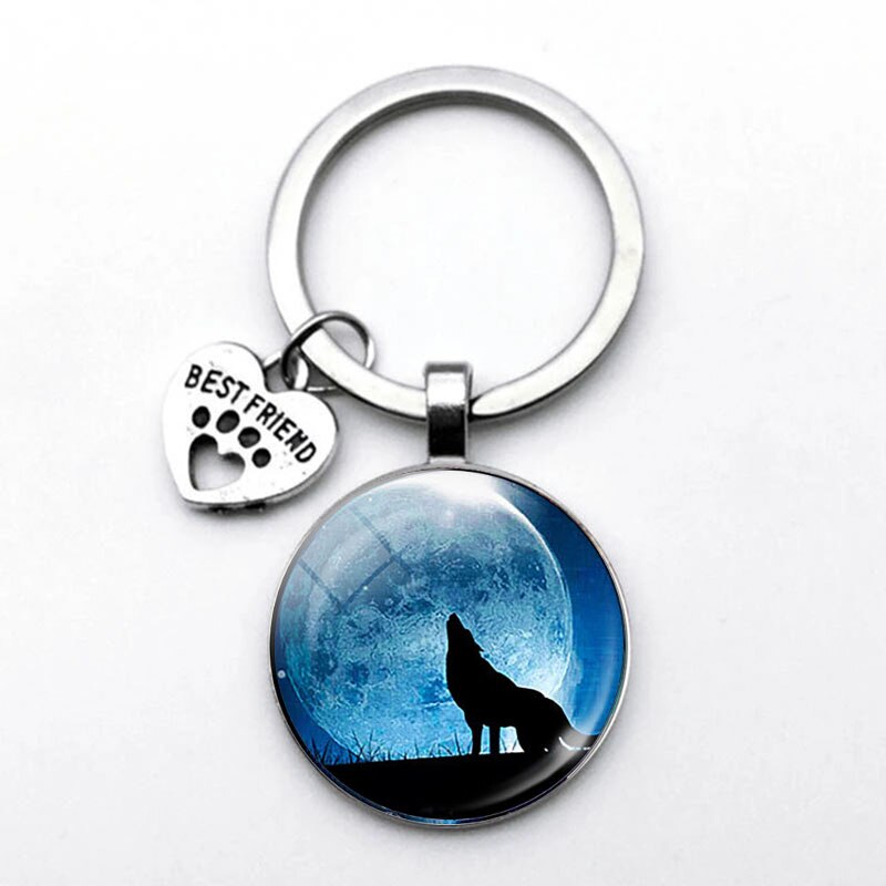 Porte-clés loup dans la nuit, porte-clés tête de loup, bijoux pour hommes,: Rouge