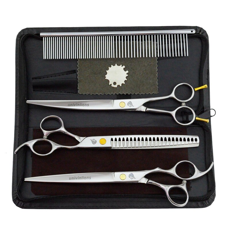 8&quot; titanium dog grooming scissors kits animal groomers curved scissors curved shears pet scissors trimming dog cat hair clippers: Silver