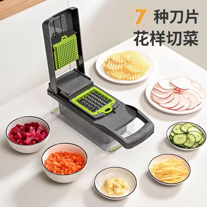 Cocina 14/16 in 1 multifunktionell grönsakshackare skivare strimlare med korg fruktskärare potatisstrimlare morotsmalningsprylar