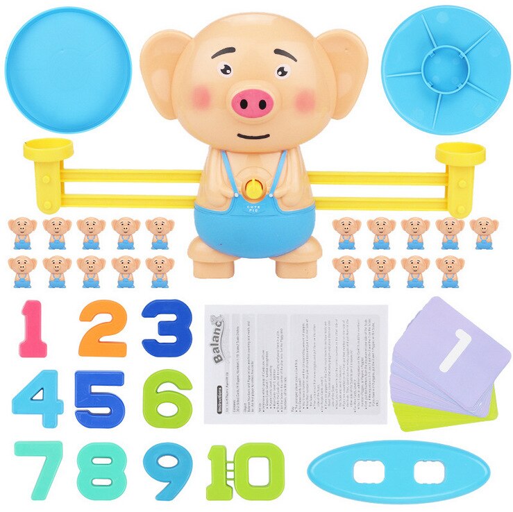 QWZ Montessori Math Animal Figure Digital Balance Scale Toy Educational Balancing Scale Number Board Game Kids Preschool Toys: pig