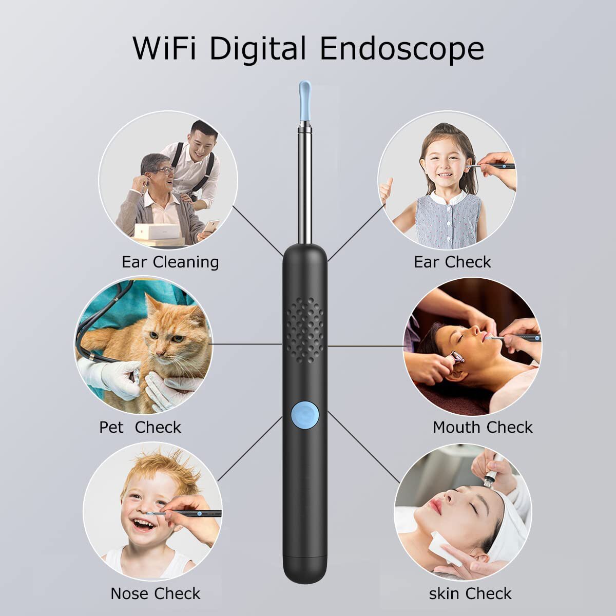 Detergente per la rimozione del cerume con videocamera da 3.5mm 6 luci a LED, otoscopio Video FHD 1080P compatibile con iPhone e Android