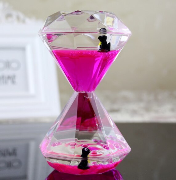 Sablier décoratif en plastique, diamant, fuite d&#39;huile, pingouin dans la vie Marine, poisson mignon, animaux de l&#39;océan, ornements de bureau, promotionnel: Pink