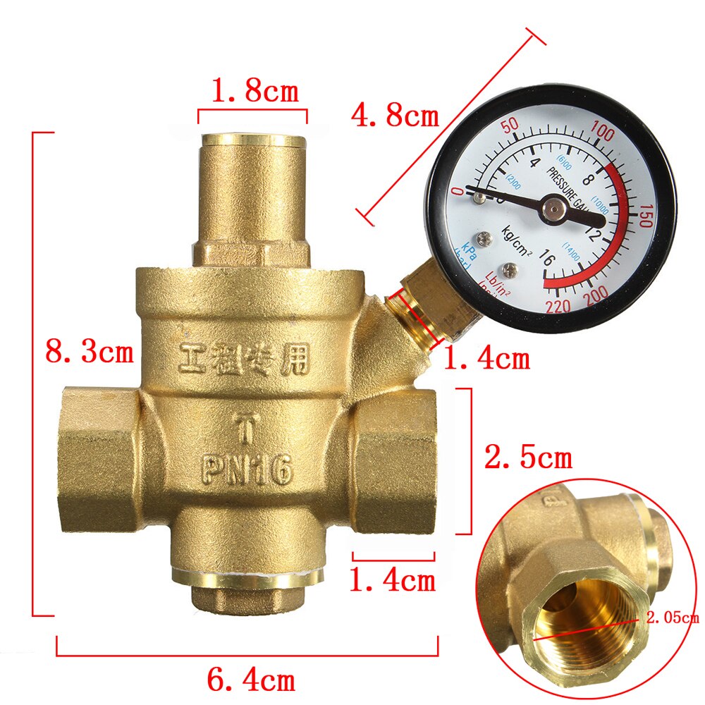 DN15 1/2" Brass Water Pressure Reducing Maintaining Valves Regulator Adjustable Relief Valves With Gauge Meter 85*63mm