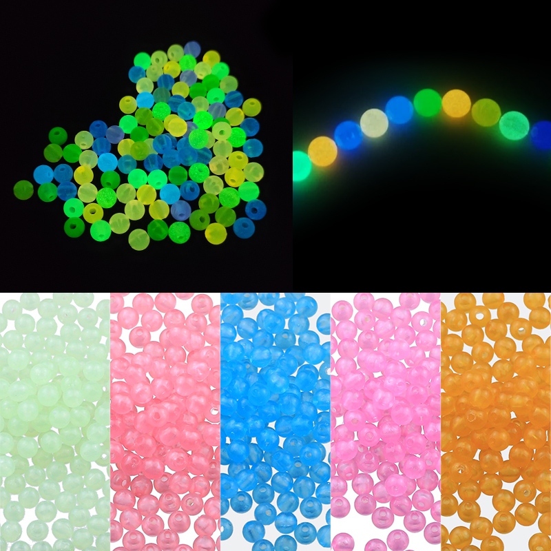 50 ~ 200 Uds. Cuentas sueltas redondas acrílicas luminosas blancas, verdes y azules que brillan en la oscuridad para fabricación de joyería, pulseras DIY de 6/8/10MM
