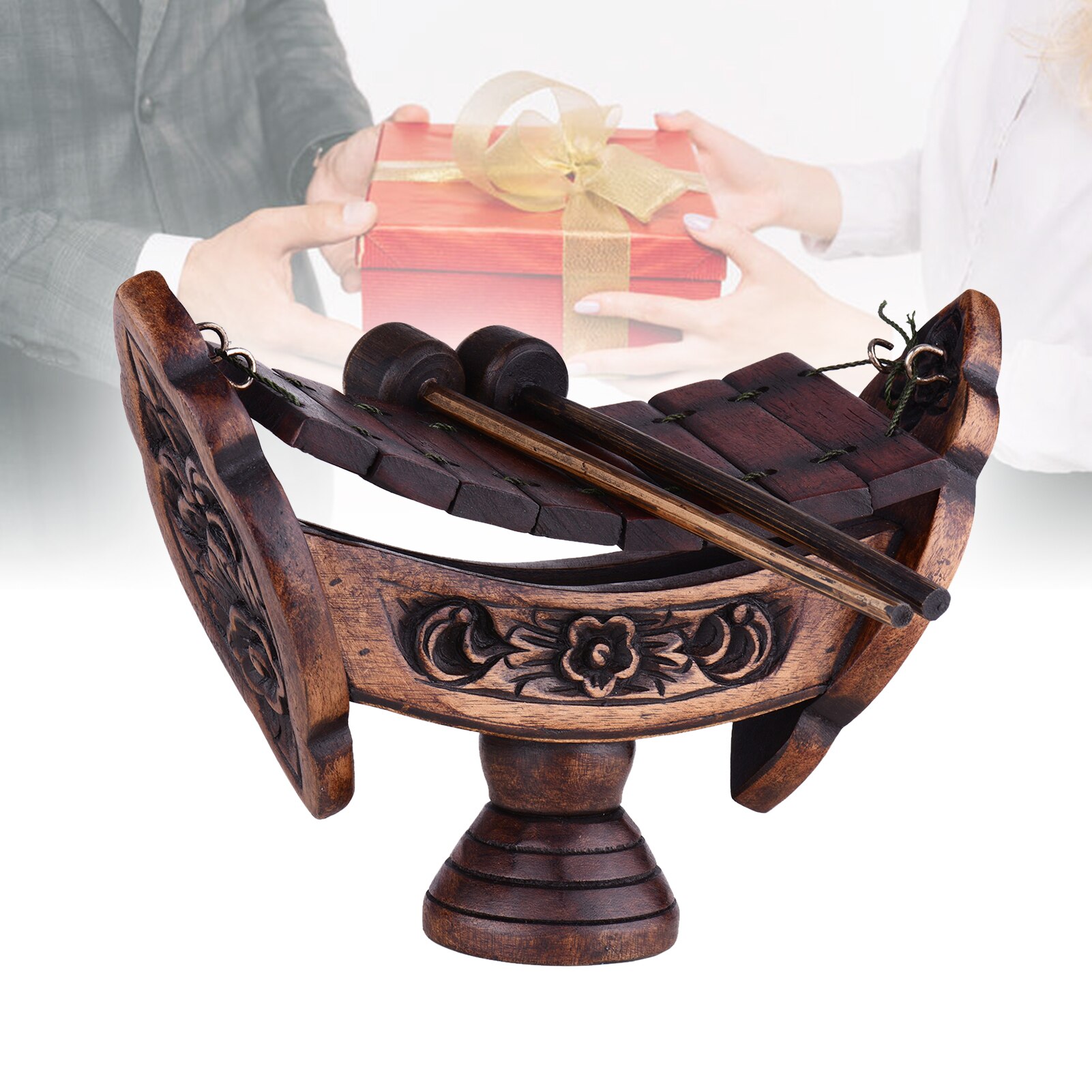 Instrumento Musical de percusión tradicional Tailandesa para el hogar, xilófono de madera de teca, 8 notas, adorno artesanal de madera, con mazos