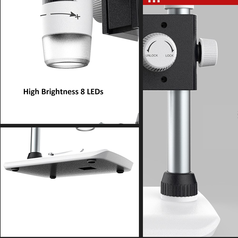 Digitale Elektronische Microscoop 1000X 4.3 "1080P 8 Leds Usb Microscoop Ondersteuning Voor Solderen Camera Met Batterij Digitale Vergrootglas