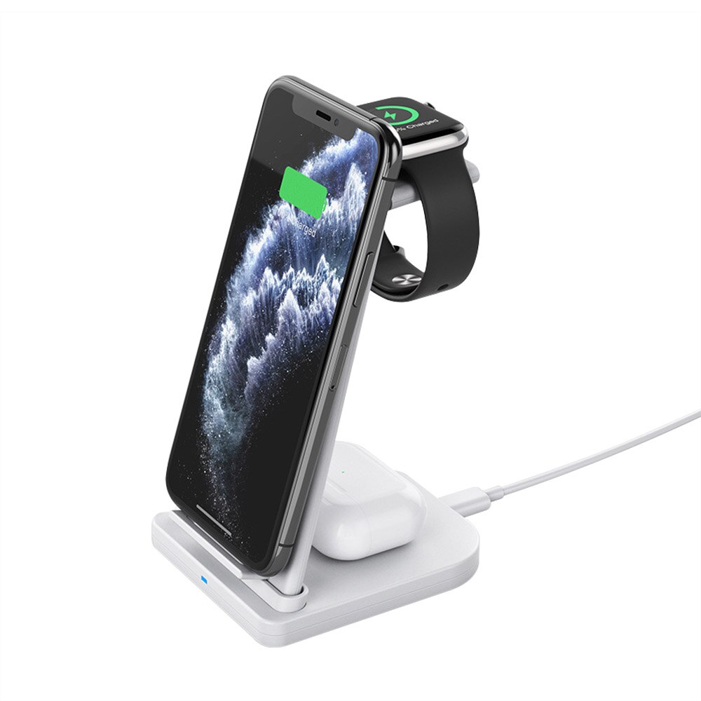 Chargeur sans fil 3 en 1 pour iPhone 12 11 XS XR X 8 AirPods Apple Watch 6 5 4 3 2, support de charge pour iWatch Samsung Huawei Xiaomi: 3 In 1 White