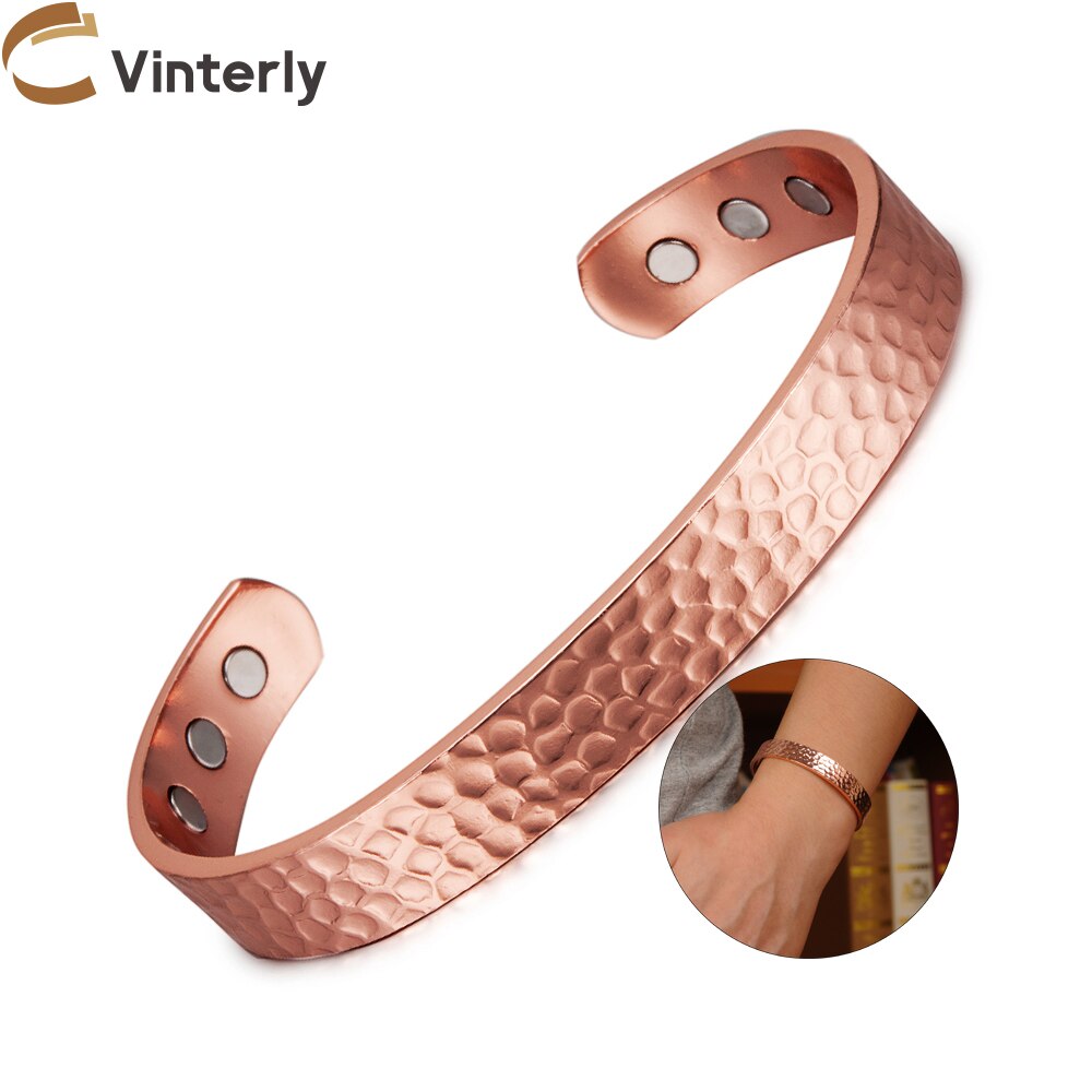 Vinterly-Pulseras y brazaletes magnéticos de cobre para hombres y mujeres, brazalete ajustable, Dijes, Pulsera de energía para la salud, artritis