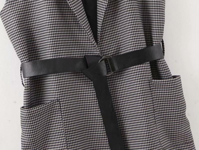 Casual pied-de-poule vesten dames strikceintuur vesten dames slanke zakken lange vesten dames dames