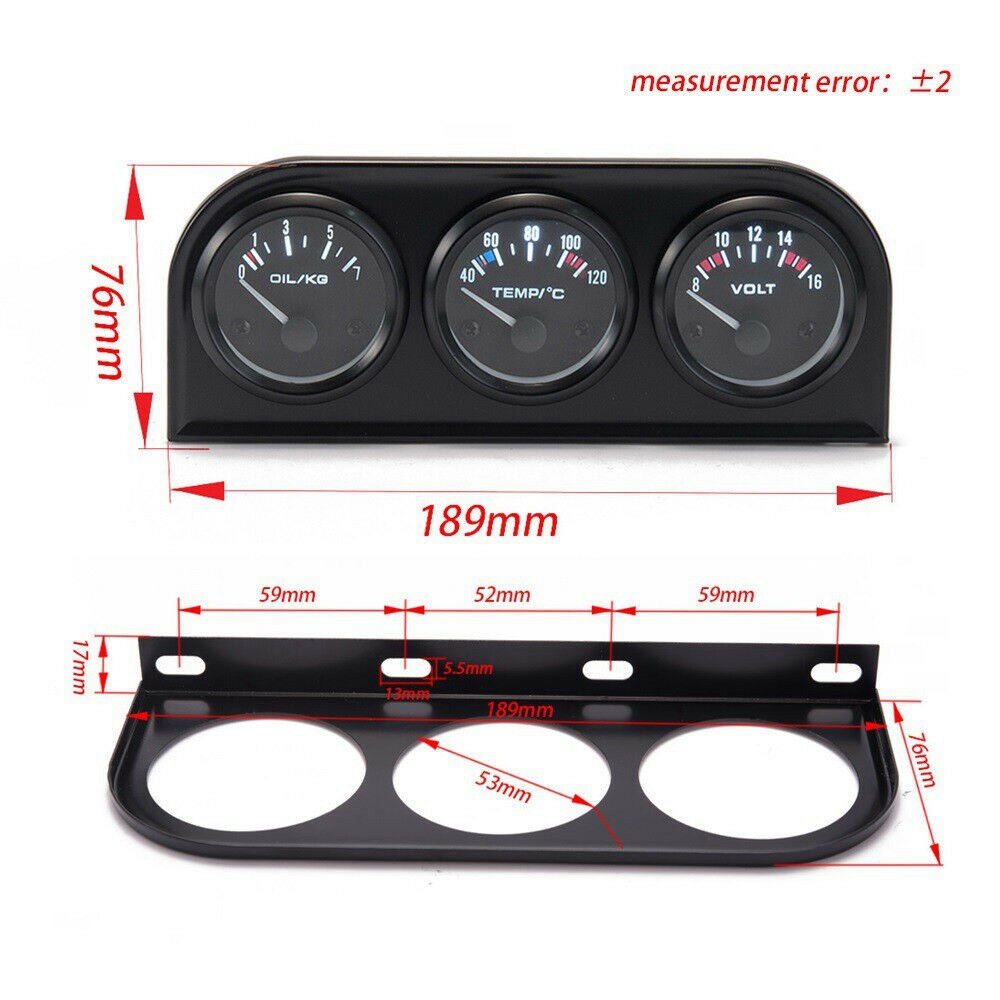 Volt Triple meter Meter Water Temp Oil Pressure Gauge Universal 11.3cm