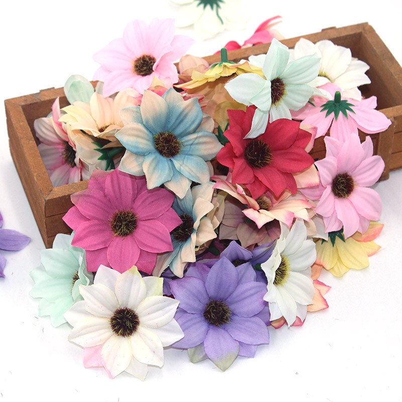 20 stykker kunstige blomster 6 cm silkerose blomster til familie bryllup dekoration krans scrapbog håndværk blomst diy