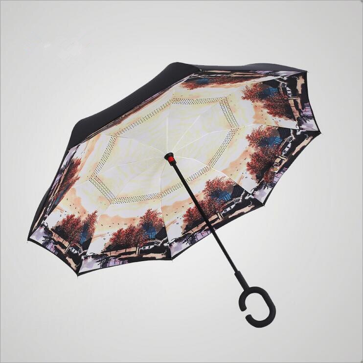 Double couche inversé parapluie voitures réversible parapluie c-crochet imperméable inversé pliant inversé Chuva parapluie: 7