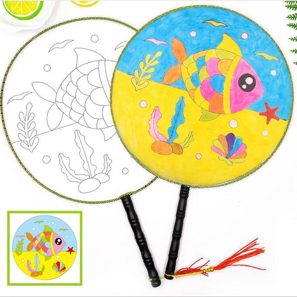Round Fan Children Diy Hand-painted Blank Fan Painting White Palace Cool Fan Kindergarten Art Materials