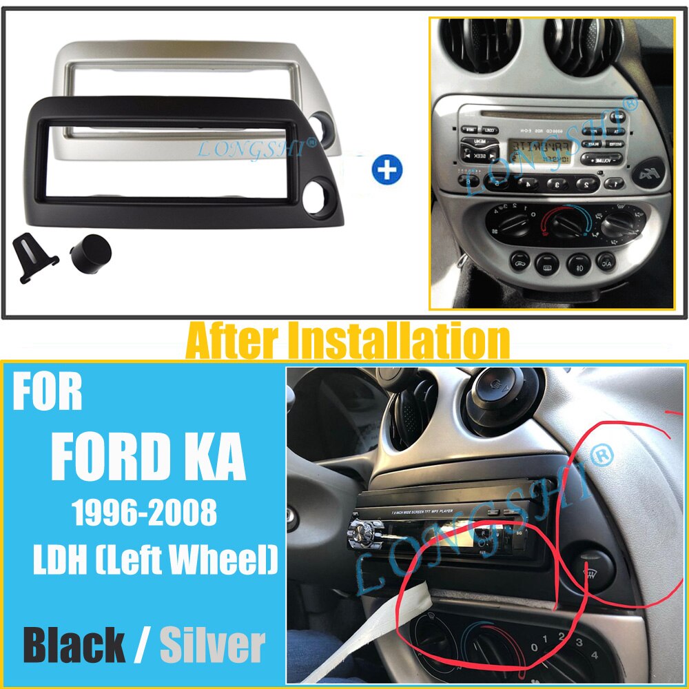 LONGSHI, 1 Din, salpicadero de Radio de coche para FORD Ka 1996 (rueda derecha), estéreo LHD/RHD para salpicadero, Kit de instalación de moldura de CD, 1din
