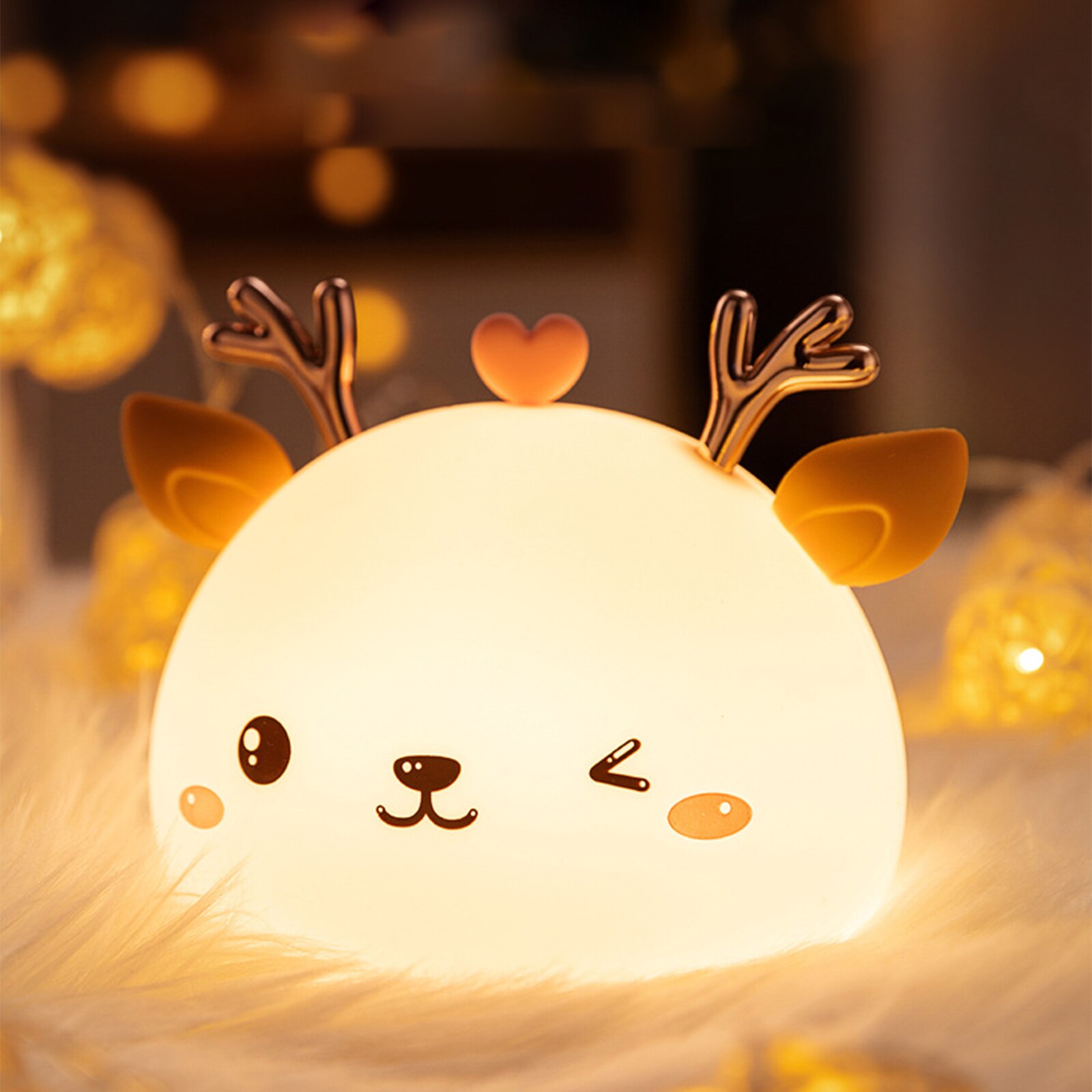 Rechargeable 1800mah Deer Night Lamp 7 Light Colors Soft Silicone Touch Light Adorable Deer Shape Night Light