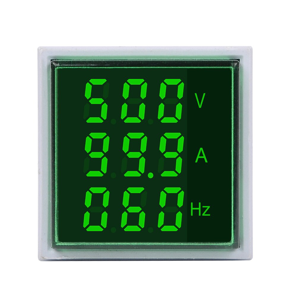 Firkantet ledet digitalt voltmeter amperemeter hertz meter  ac20-500v signallys spændingsstrøm frekvens combo meter indikator tester: Grøn