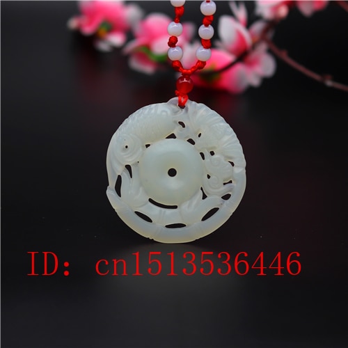 Natural Chinese White Jade Carving Hollow Fish Pendant Necklace Lucky Amulet Women Man Sweater Chain