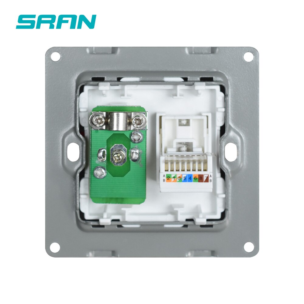 SRAN EU Wall Internet TV socket CAT5 RJ45 Retardant crystal acrylic panel 86*86mm Electricity outlet