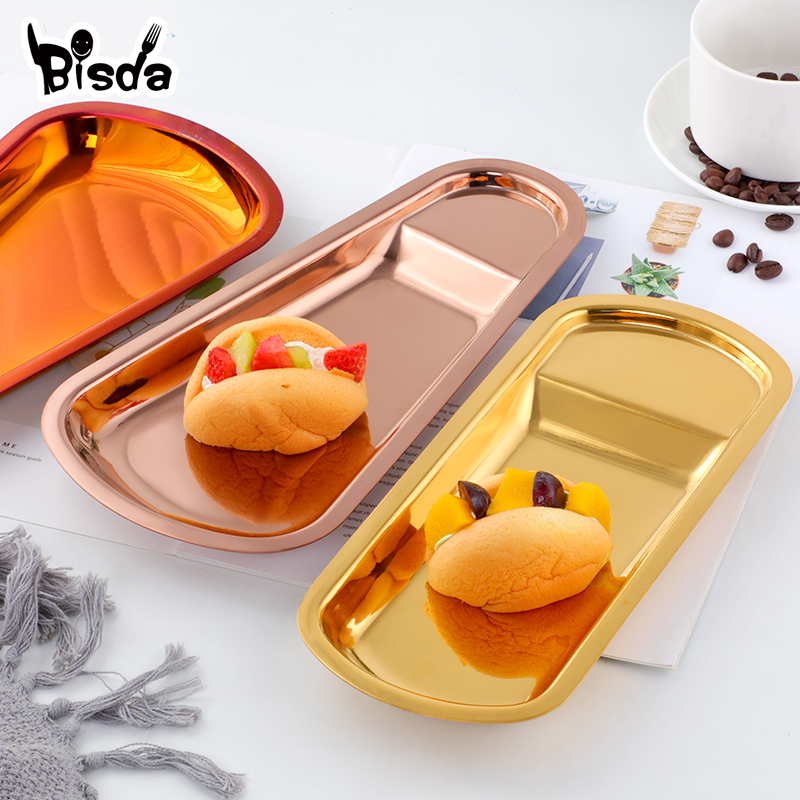 1pc Snack Platte Metall Rechteck Platten Gold Brot murmeln Geschirr Mischen Obst Süßigkeiten Nachtisch Erzähler Regenbogen Handtuch Serviette Tablett Party
