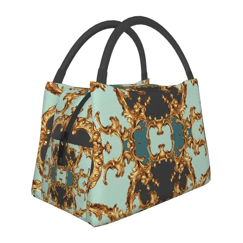 Queen Of Absolutely Everything Gold Baroque Insulated Lunch Bags for School Office Leakproof Cooler Thermal Bento Box Women: Khaki