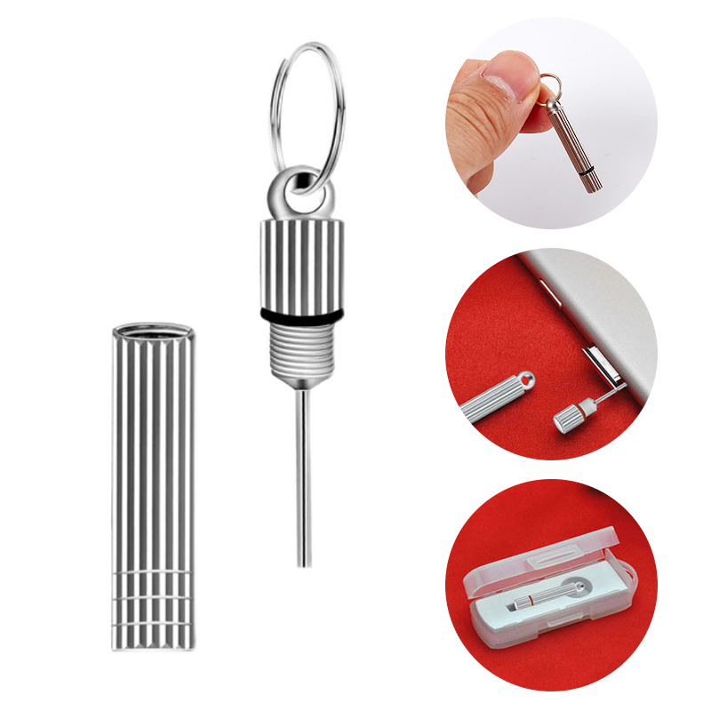 roestvrij Sim-kaart lade Pin Eject Removal Tool Naaldopener met sleutelhanger Anti-verlies mobiele telefoonaccessoires