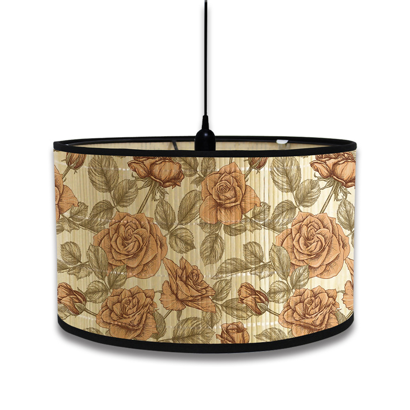Abat-jour à motif de plante verte de Style nordique, abat-jour d'art en bambou, lustre de café, décor de salle d'accueil rétro, couvercle de lampe suspendue: Or