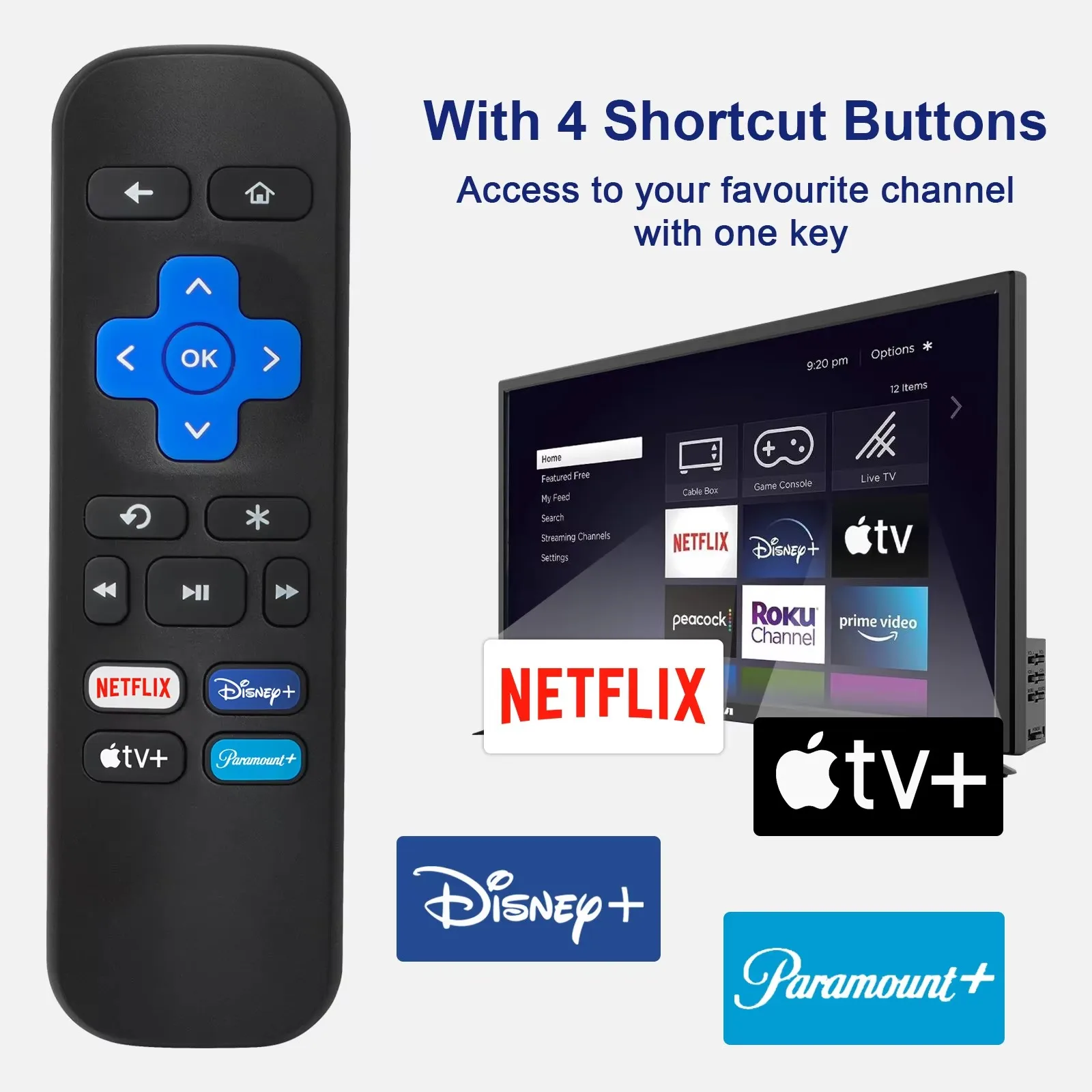 ZLRLMHY Uso de control remoto para decodificador Roku STB 1/2/3/4 Express Premiere Ultra Controller con botón de acceso directo