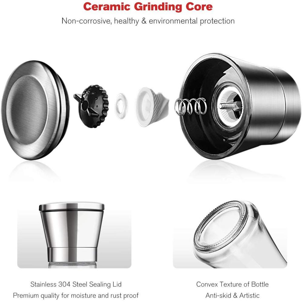 Salt and pepper grinder 2-piece stainless steel manual spice salt and pepper grinder set coarse-grinding ceramic rotor